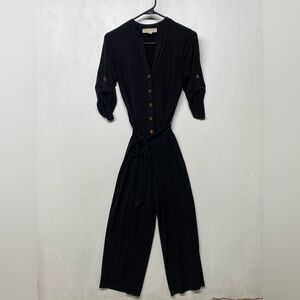 MICHAEL KORS Jumpsuit Womens Black Cropped Wide Leg Tie Waist Stretch XS